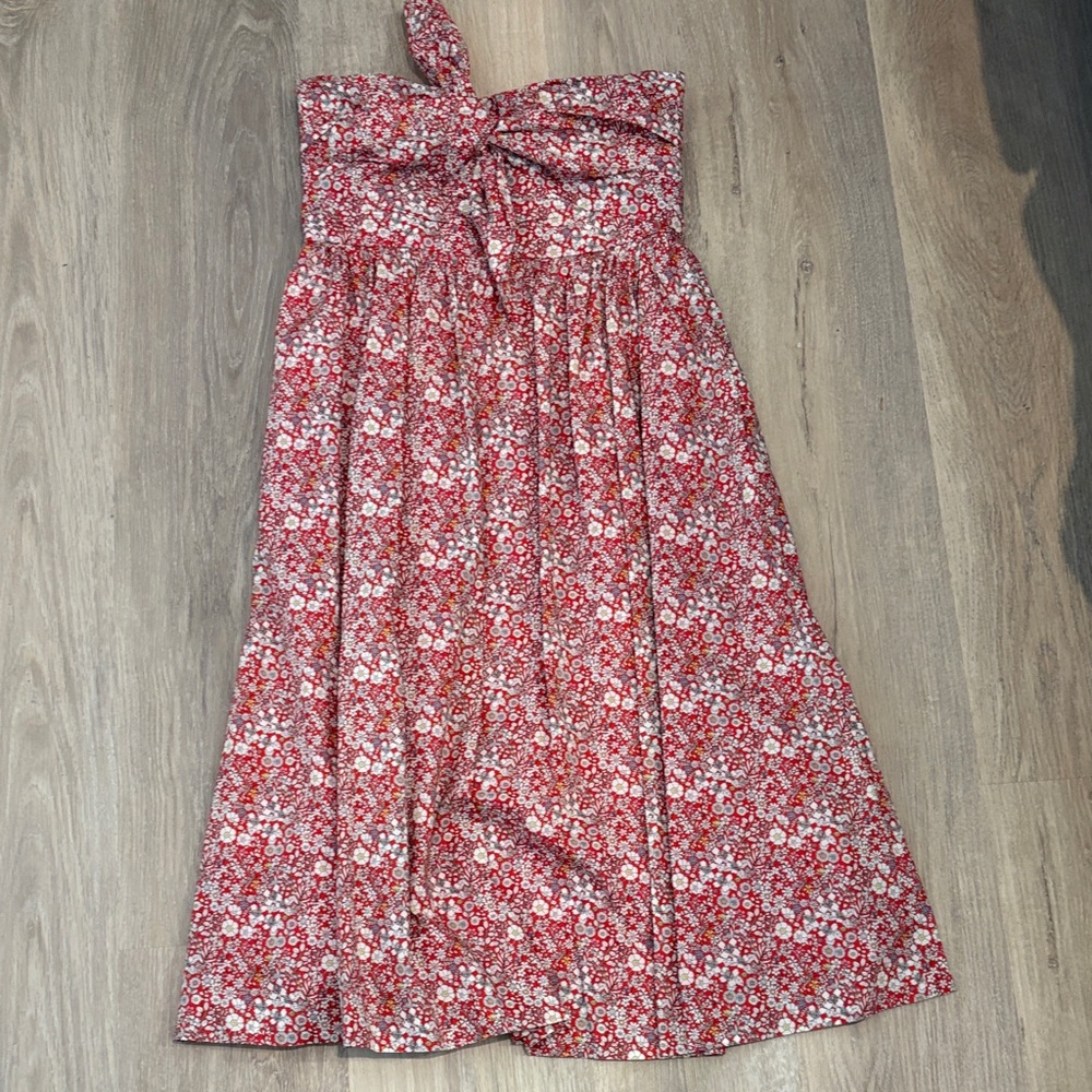 J. Crew Red Floral Strapless Summer Dress